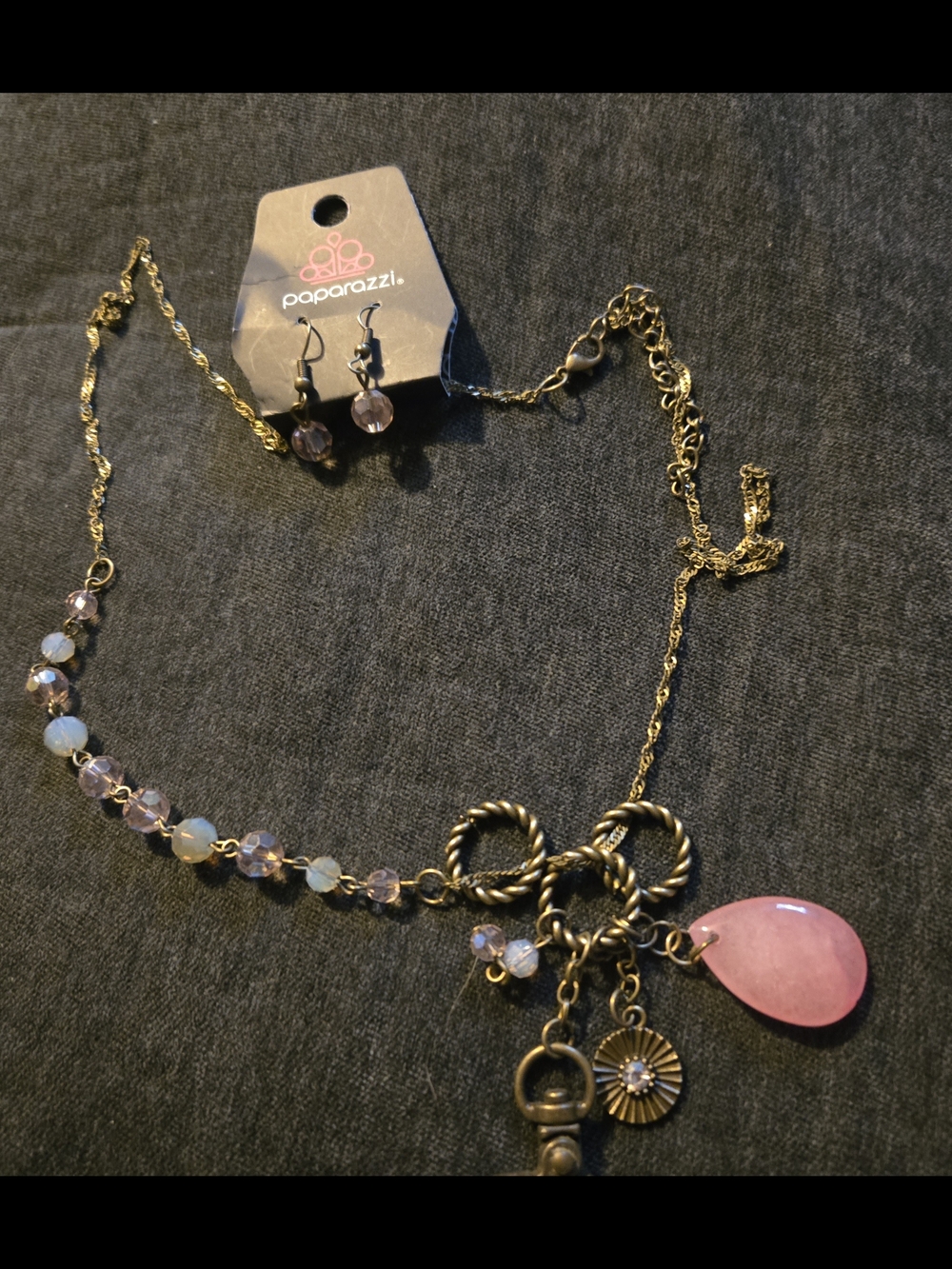 paparazzi Gold-Tone Necklace with Pink Teardrop and Opal Beads